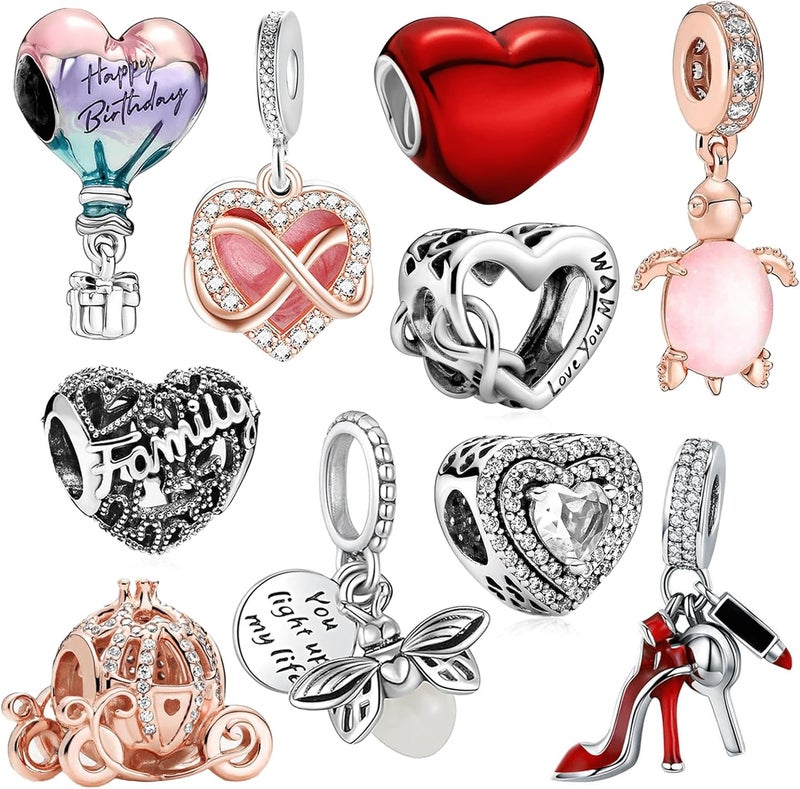 ANZIUS 10 Pack Silver Charms for Pandora Bracelets and Necklaces Charms for Women CZ Pendant Jewelry Charm Set - Image 1